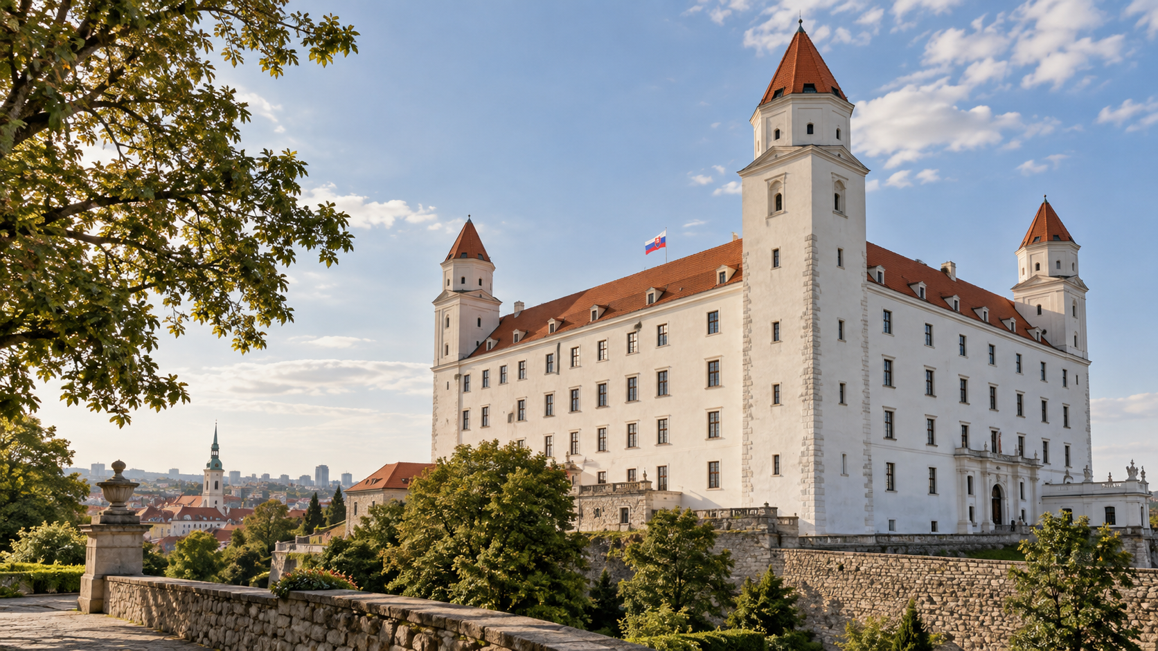 Bratislavský hrad s mestom v pozadí – generovaná ilustrácia